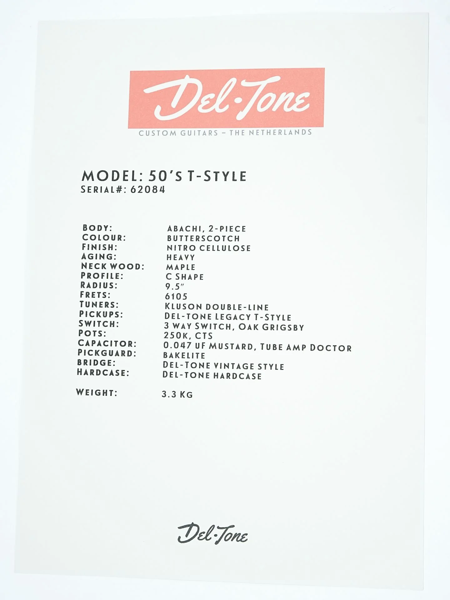 Del Tone 50s T Style Butterscotch Abachi Heavy Aged - Image 12