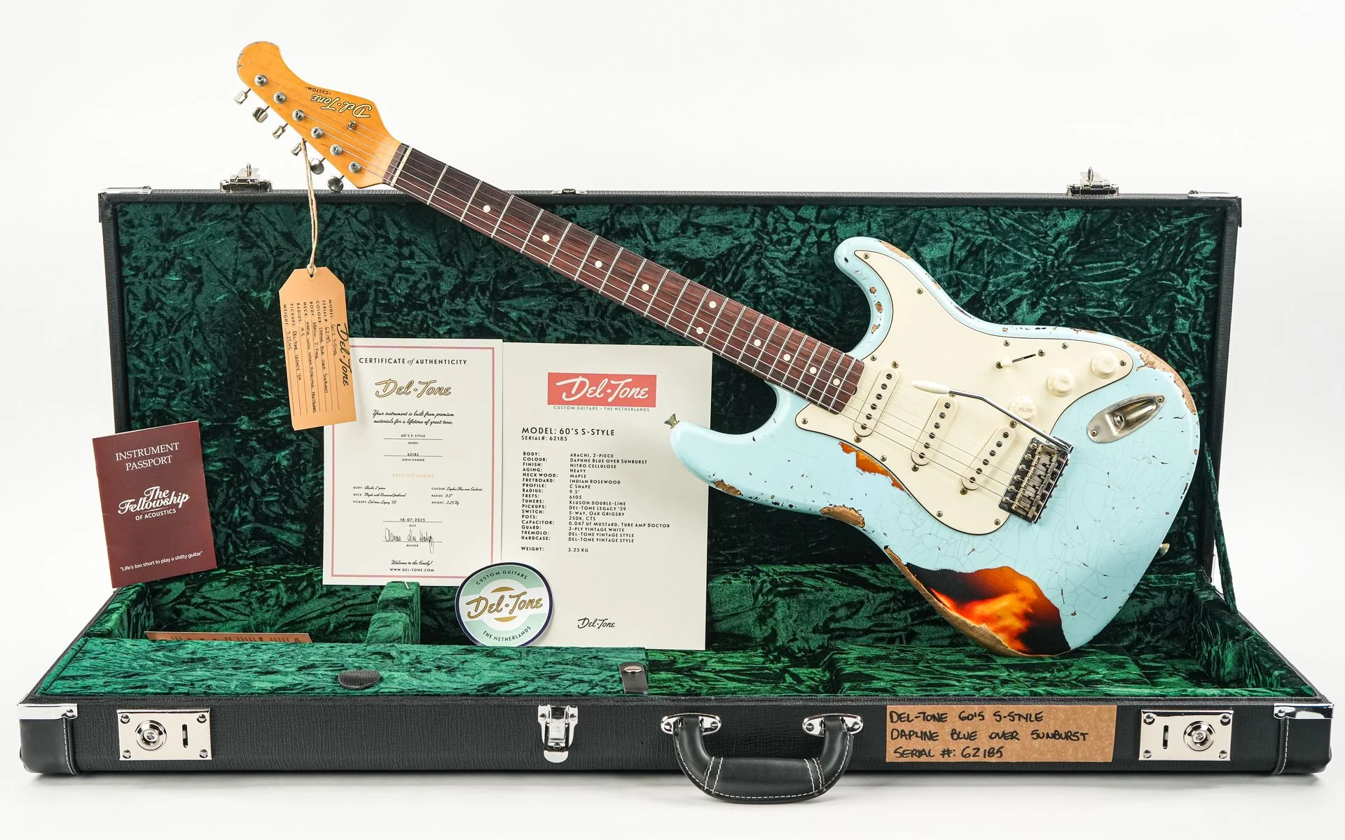 Del Tone 60s S Style Daphne Blue Over Sunburst Heavy Aged - Image 3