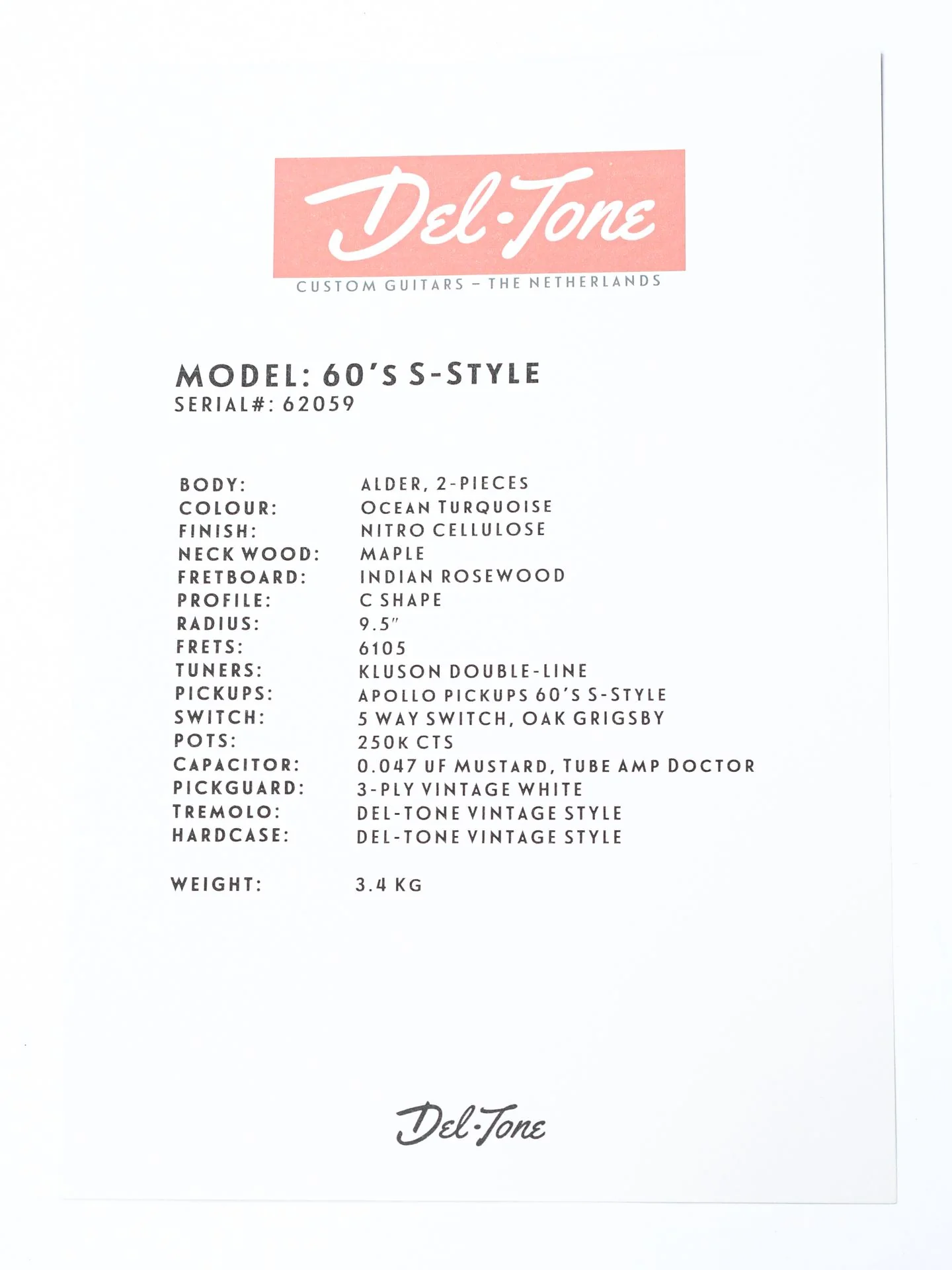 Del Tone 60s S Style Ocean Turqoise - Image 12