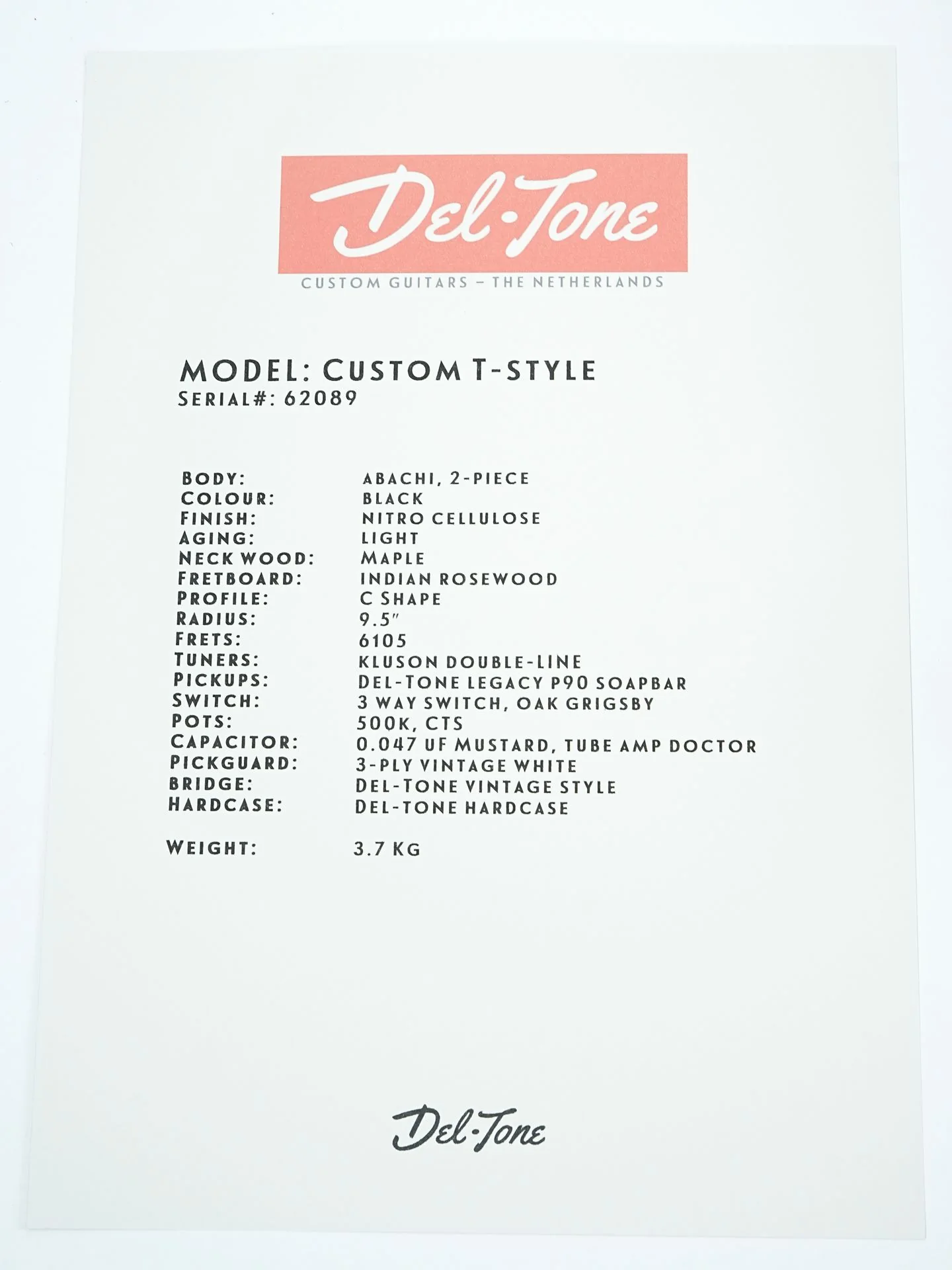 Del Tone 60s T Style Custom Black P90 Light Aged - Image 12