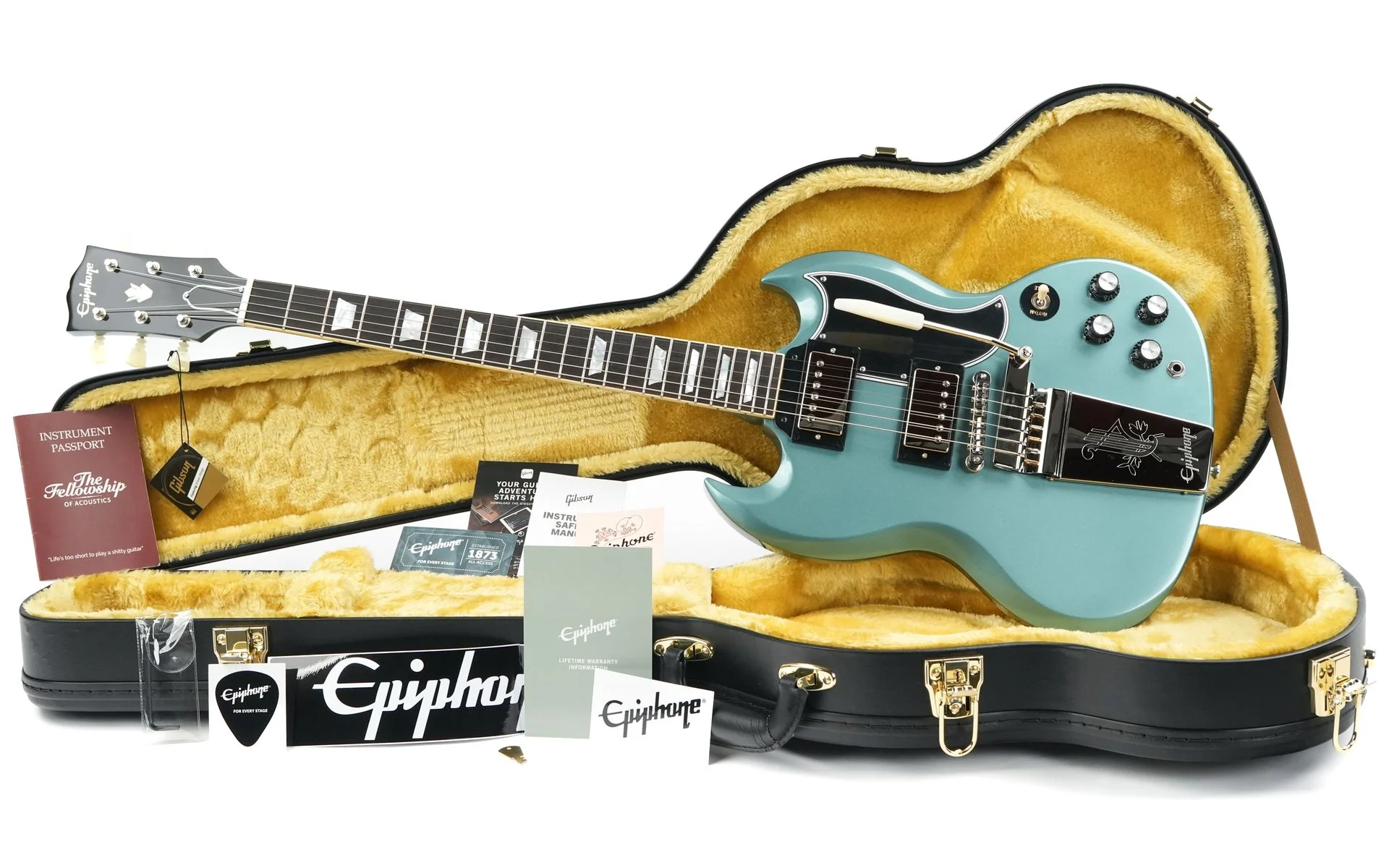 Epiphone Inspired by Gibson Custom 1964 SG Standard with Maestro Vibrola Reissue Pelham Blue - Image 3