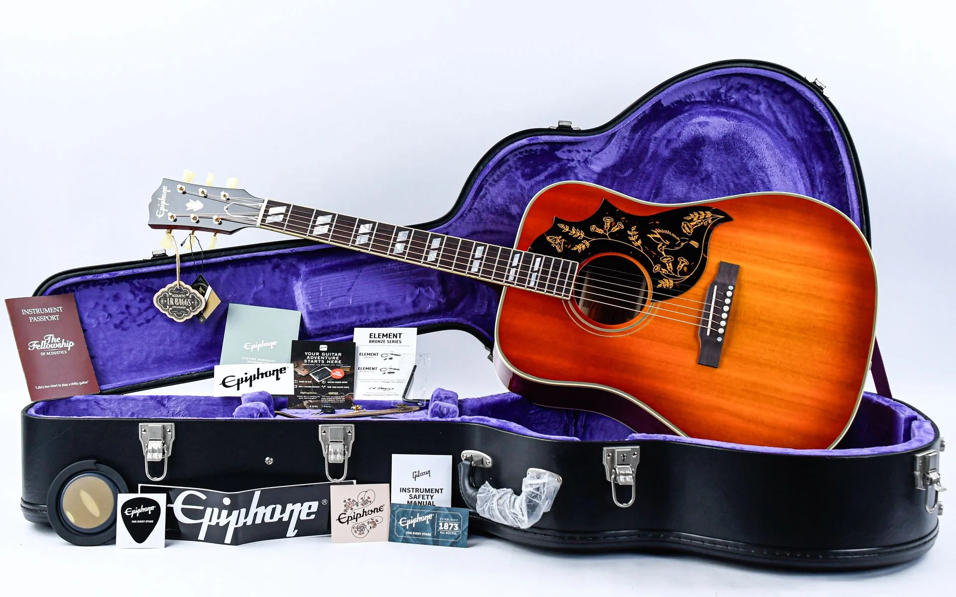 Epiphone Inspired by Gibson Custom 1960 Hummingbird Reissue Heritage Cherry Sunburst - Image 3