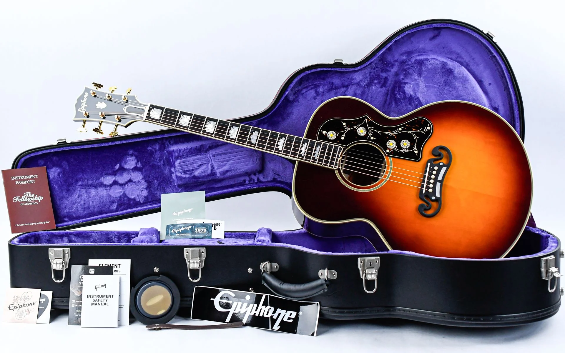 Epiphone Inspired by Gibson Custom Pre-War SJ200 Rosewood Reissue Vintage Sunburst - Image 3