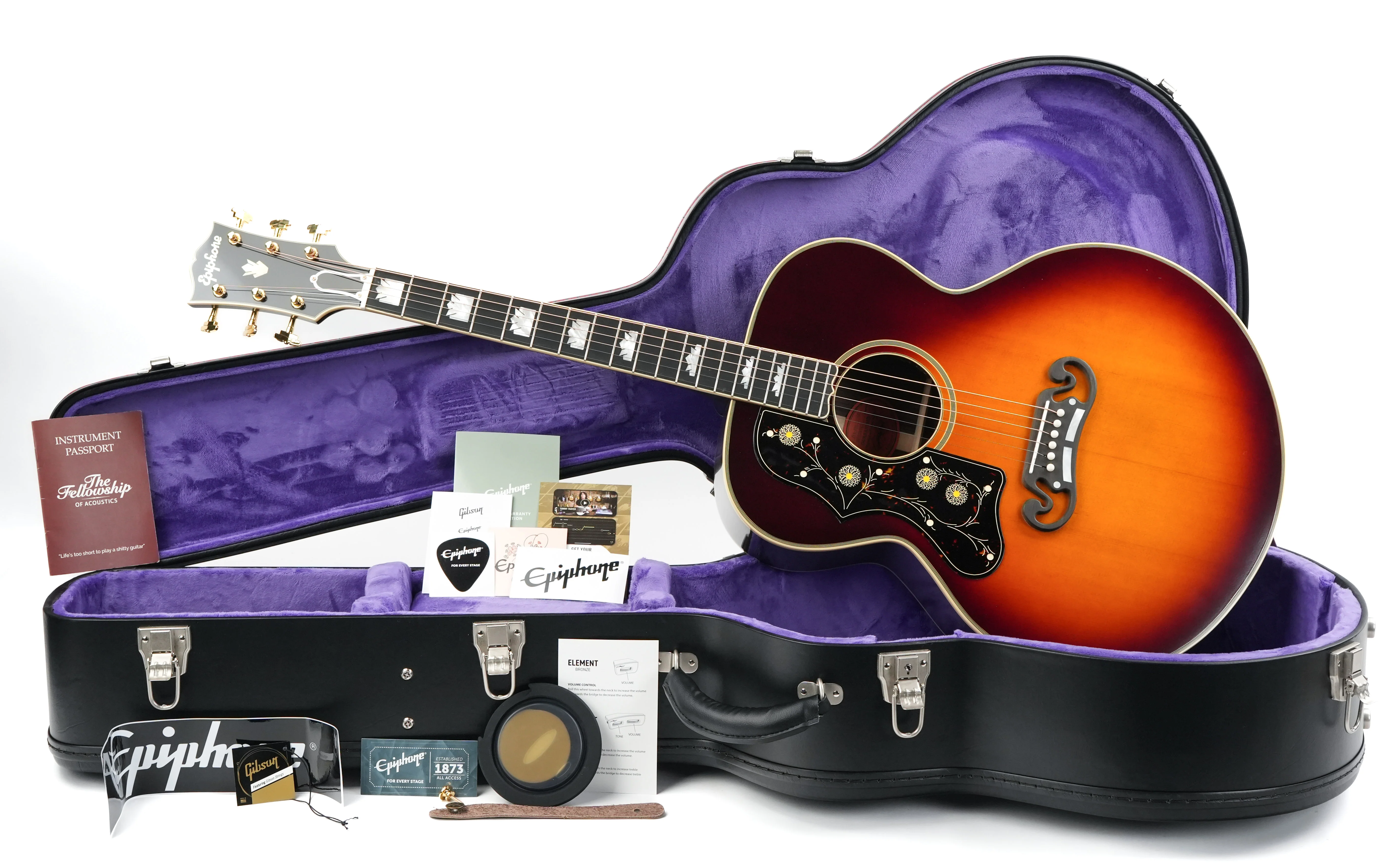 Epiphone Inspired by Gibson Custom Pre-War SJ200 Rosewood Reissue Vintage Sunburst Lefty - Image 3