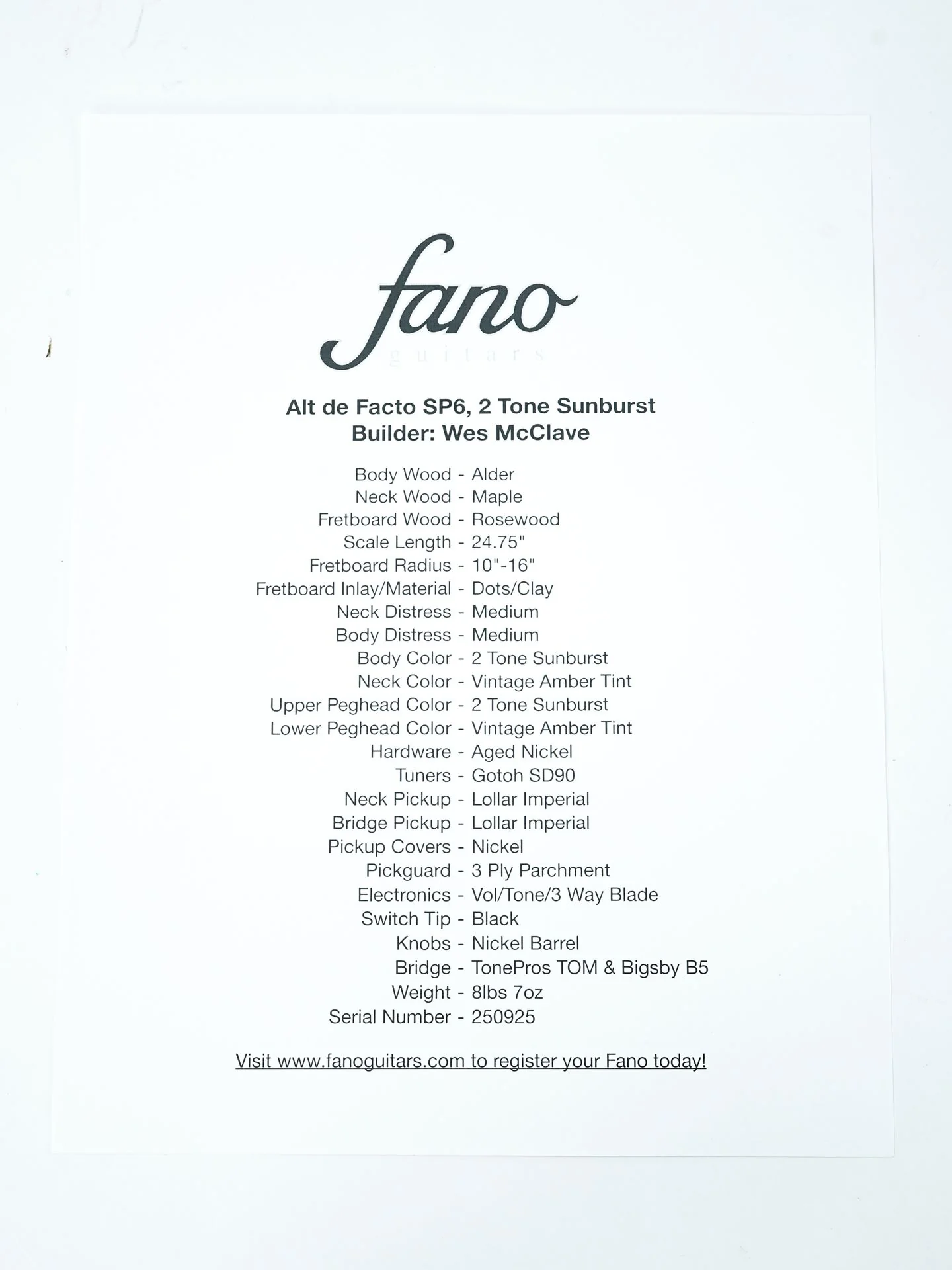 Fano SP6 Alt de Facto 2 Tone Sunburst Bigsby - Image 13