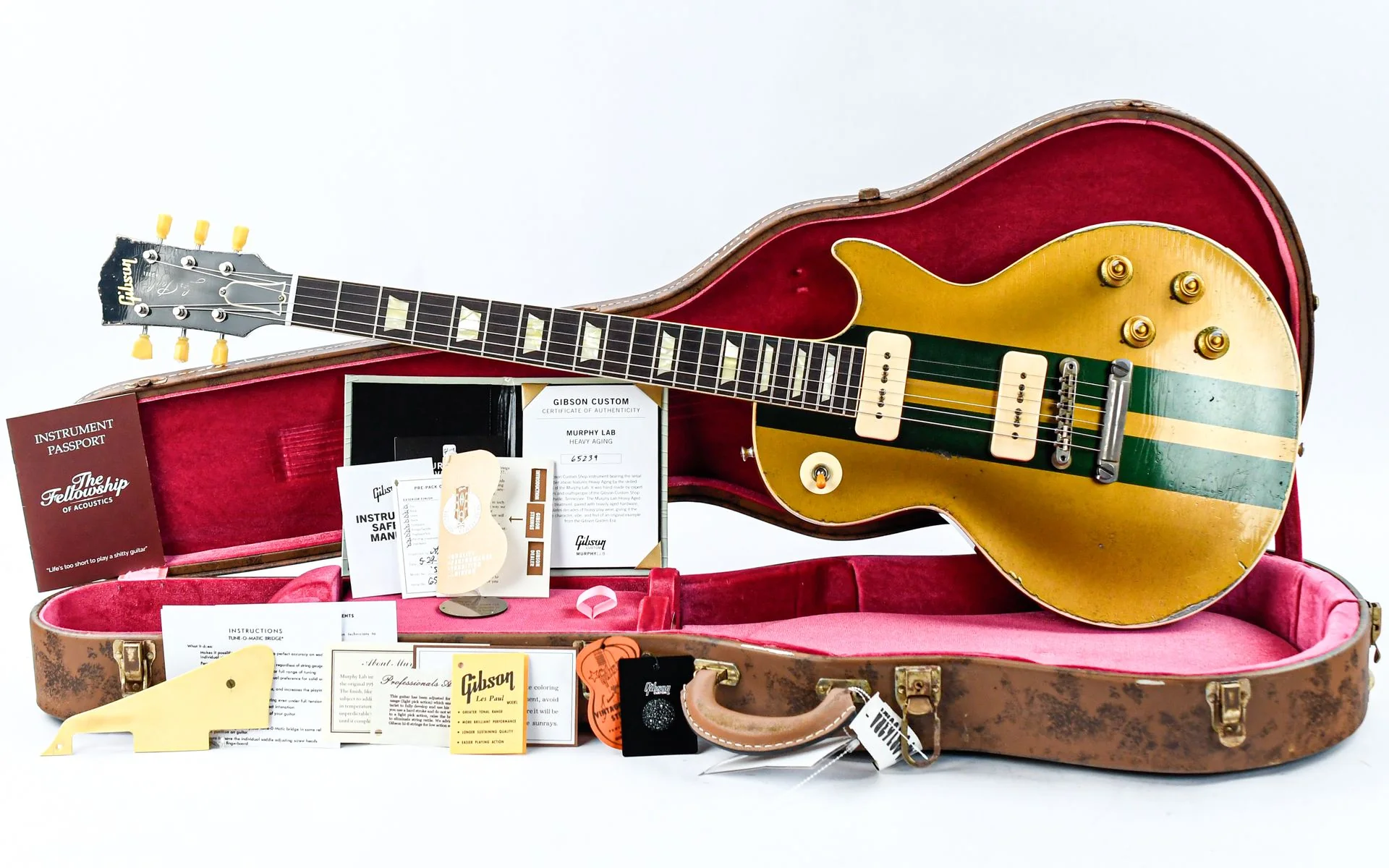 Gibson Custom 56 Les Paul All Gold w/ British Racing Green Stripes Murphy Lab Heavy Aged - Image 3