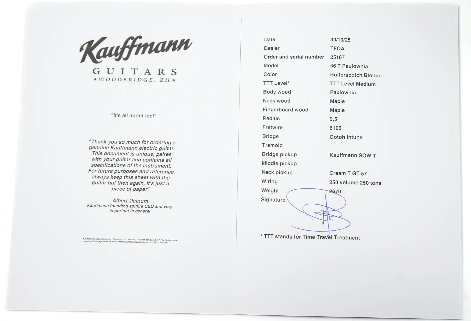 Kauffmann 56 T Paulownia Butterscotch Blonde Medium Aged - Image 12
