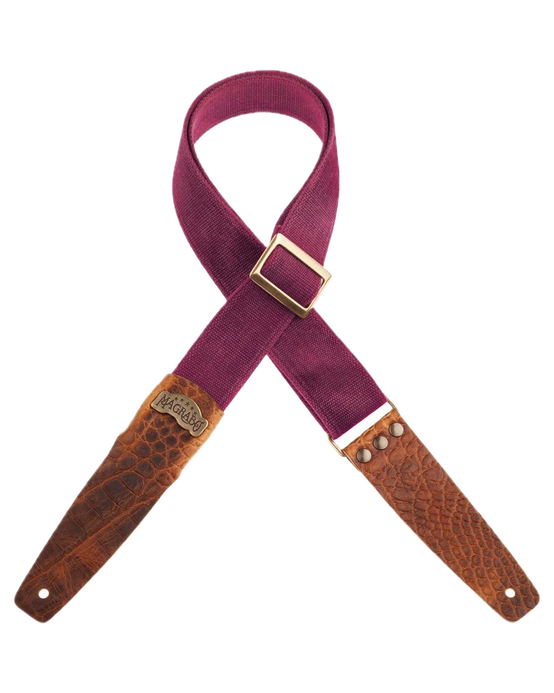 Magrabo Straps Stripe SC Cotton Washed Bordeaux 5 cm terminali Cocco Pros Marrone, fibbia Recta Ottone