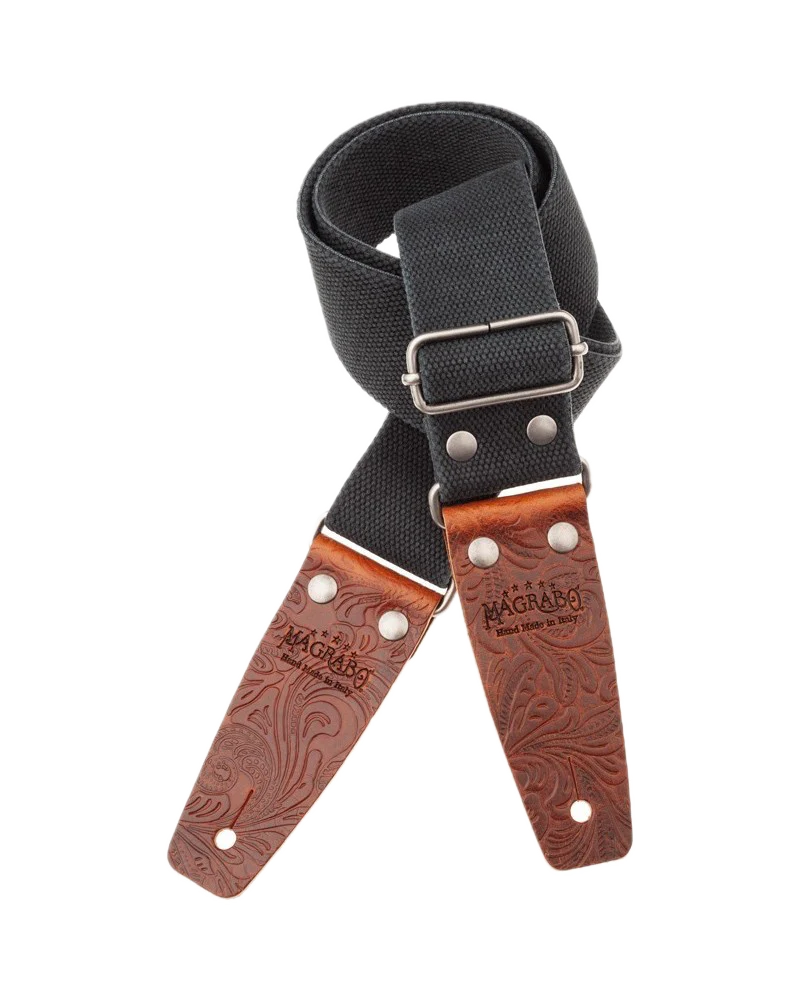Magrabo Straps Stripe SC Entry Olded Nero 5 cm terminali Embossed Cocco Pros Marrone fibbia Argento Antico