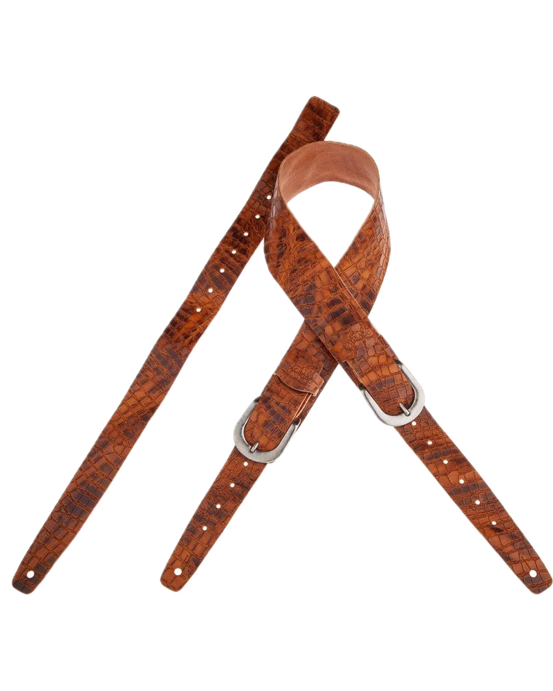 Magrabo Straps Tw in Buckle TC Embossed Croco Lux Marrone 7 cm fibbie Round Argento Antico