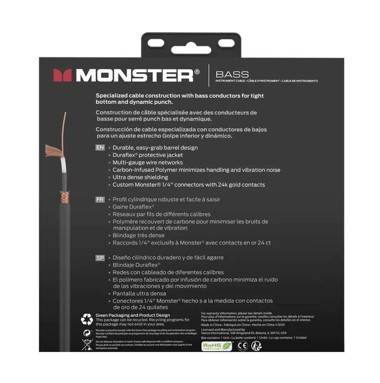 Monster Cable Bass 21 Straight-Straight 6.4m Instrument Cable - Image 2