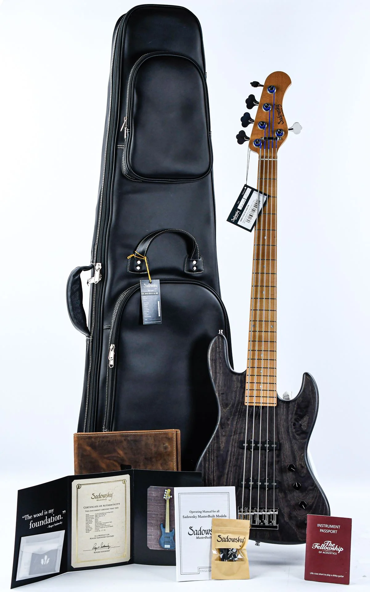 Sadowsky MasterBuilt 21 Fret Standard J/J Bass Swamp Ash Body 5-String Black Transparent Satin - Image 3
